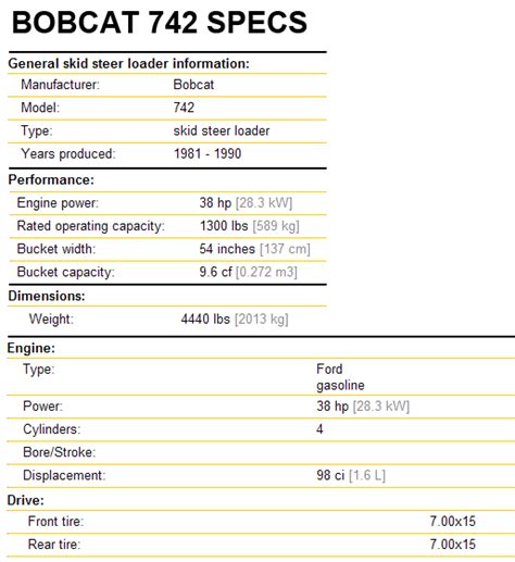 bobcat 742 specifications